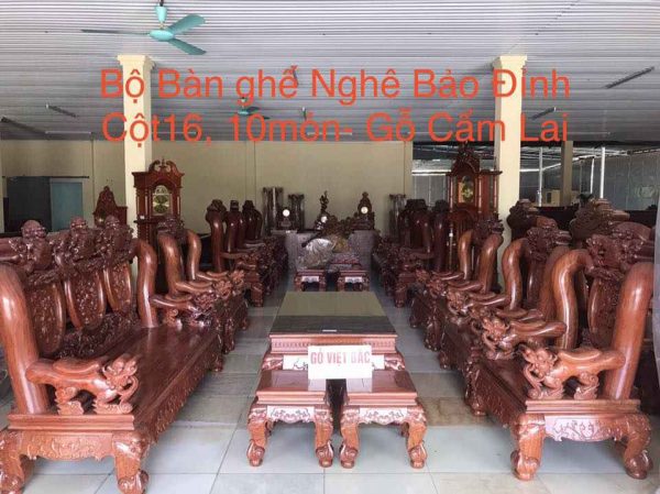 Bàn Ghế Nghê Bảo Đỉnh Gỗ Cẩm Lai Vân Chun Cột 16 10 Món BGCC206 1