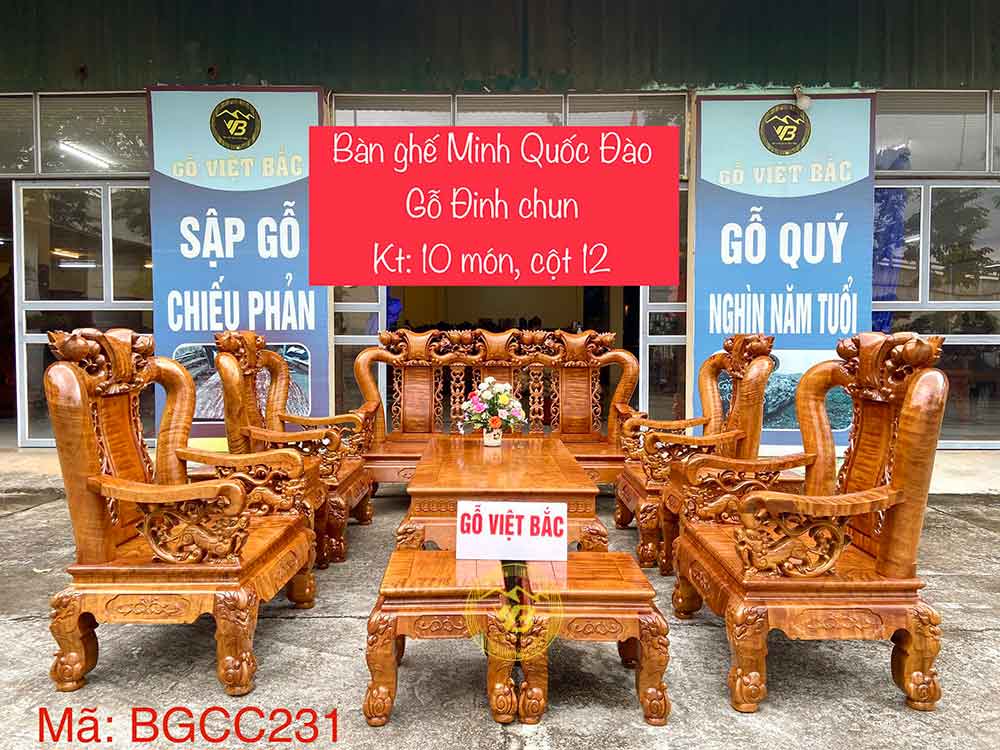 Bộ Bàn Ghế Minh Quốc Đào Cột 12 10 Món BGCC231 1