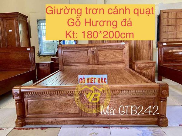 Giường Trơn Cánh Quạt Gỗ Hương Đá GTB242 1