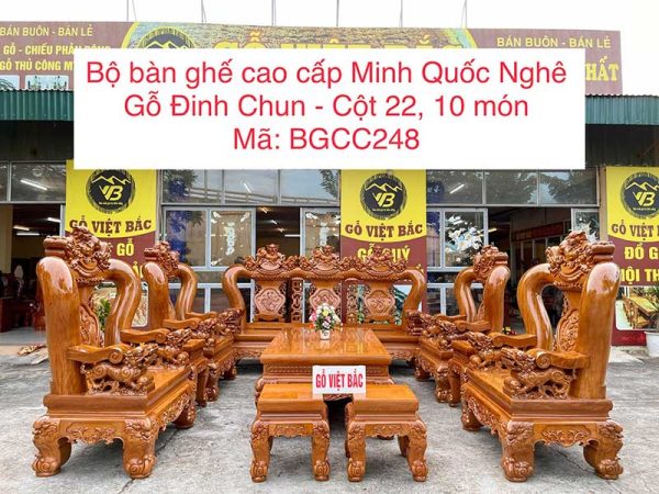 Bàn Ghế Cao Cấp Minh Quốc Nghê Gỗ Đinh Chun Cực Đẹp BGCC248 1